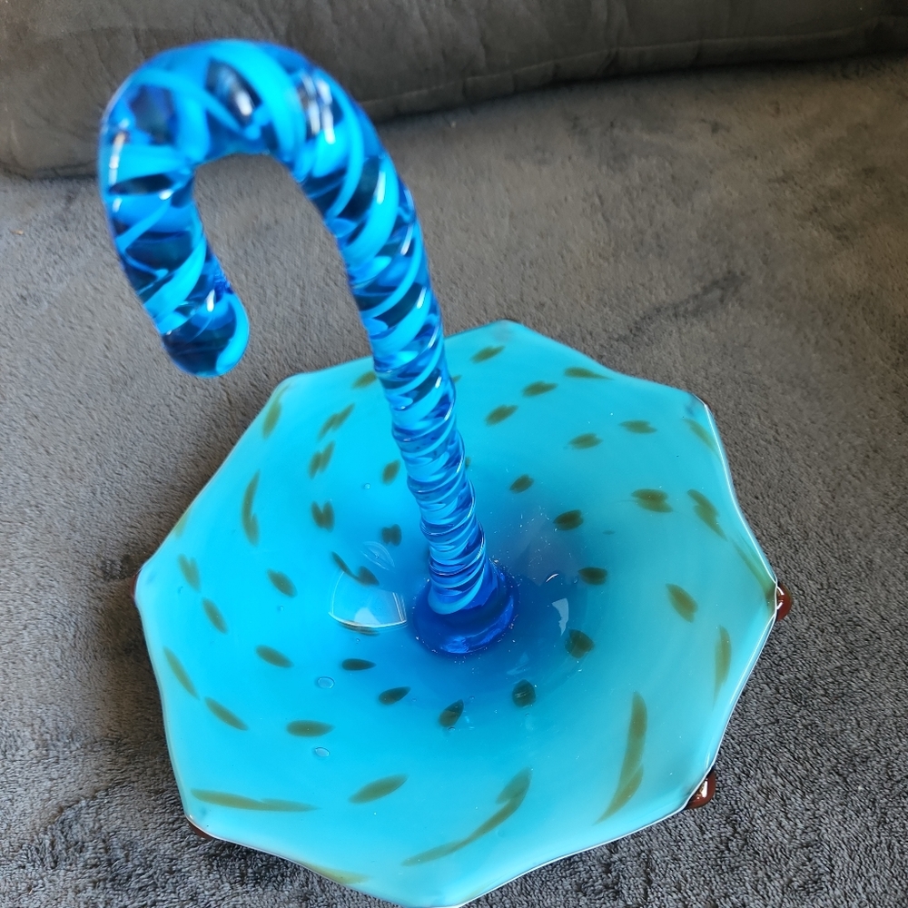 Mouth Blown Block Crystal Hand Polished Blue Umbrella Shape Glass